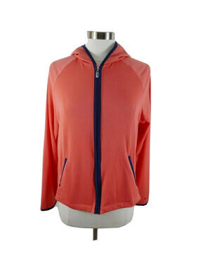 Danskin Now Womens Full Zip Coral Navy Activewear Hoodie Large